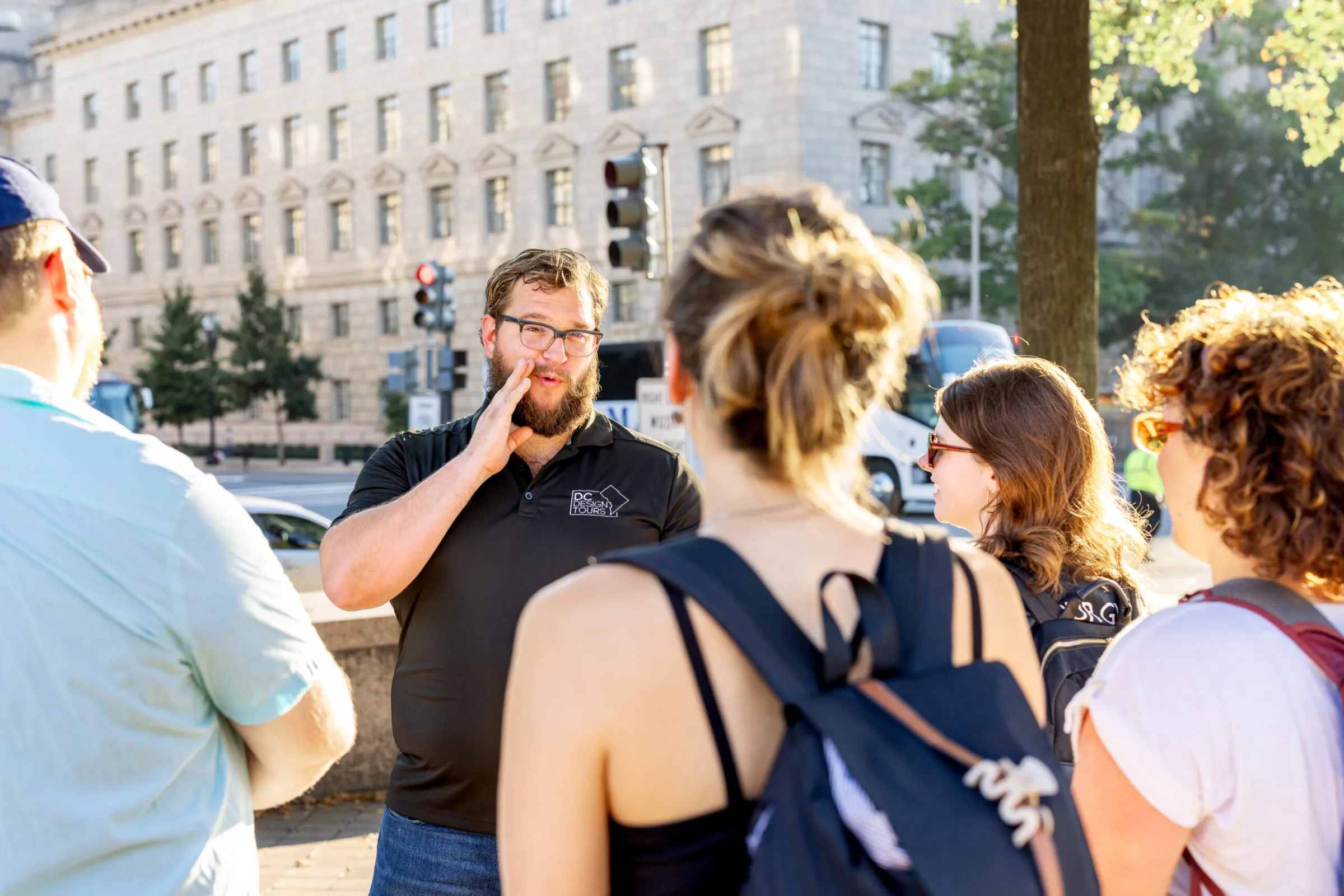 Guide Sam telling secrets on Pennsylvania Avenue Pennsylvania Avenue Architecture Tour