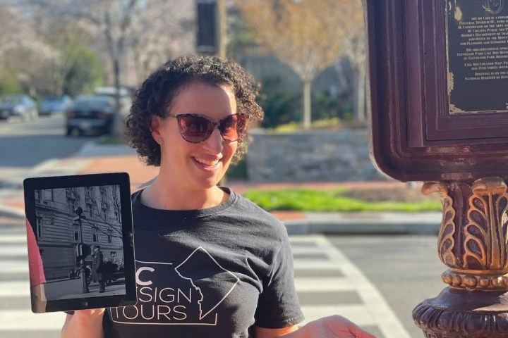 Guide Carolyn discussing call boxes in Cleveland Park