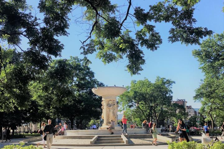 a group of people in a park